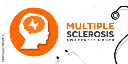 March is Multiple Sclerosis Awareness Month. Human, brain, butterfly and stesthoscope. Great for cards, banners, posters, social media and more. White background.