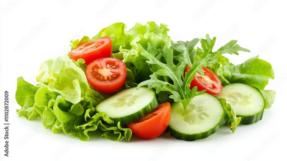 Fresh salad with lettuce, tomatoes, and cucumber, showcasing healthy eating. Fresh salad with lettuce, tomatoes, and cucumber, showcasing healthy eating.