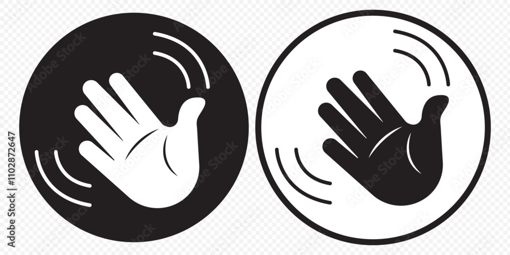 Obraz premium Waving hand icon. Hand waving icon line symbol. Waving hand vector flat icon. Isolated hello, hi, bye hand gesture emoji illustration. eps 10.