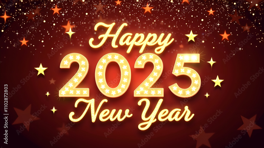 Happy New Year 2025 with golden lights. Concept of celebration, holiday, and party. Happy New Year 2025 with golden lights. Concept of celebration, holiday, and party.