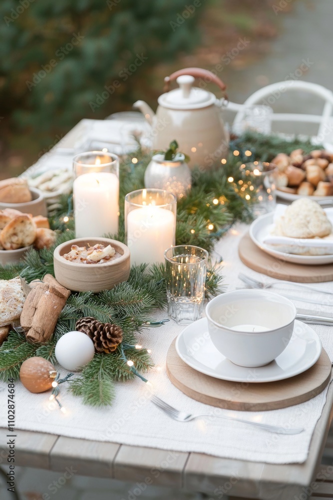 Festive outdoor dining a beautifully set table amidst nature's charm Festive outdoor dining a beautifully set table amidst nature's charm