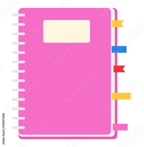 Cute pink notebook with ring notebook flat illustration clipart 