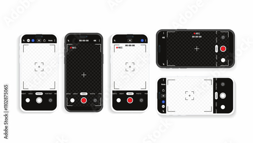 Smartphone Camera Capture and Video Recording Interface: Mobile App UI for Photography and Selfies - Vector Mockup.