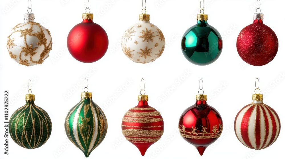 Collection set of various Christmas ornaments isolated on white background Collection set of various Christmas ornaments isolated on white background