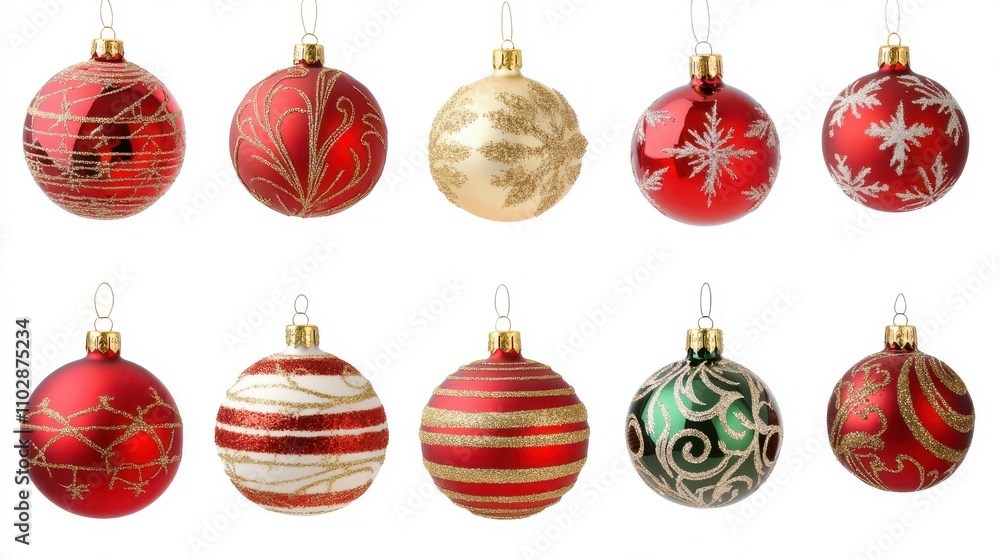 Collection set of various Christmas ornaments isolated on white background Collection set of various Christmas ornaments isolated on white background
