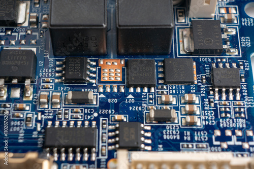 electronic circuit board with smd components close-up photo