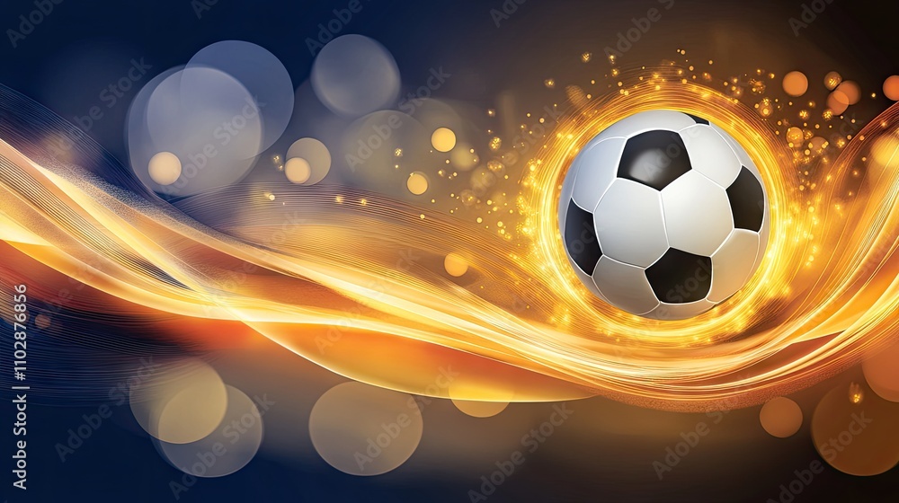 Fototapeta premium Dynamic Soccer Ball in Motion with Glowing Background Effects