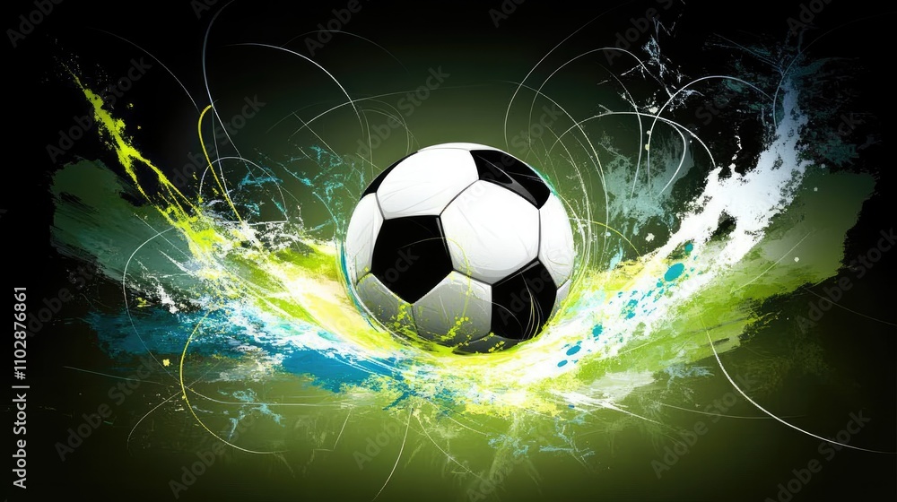 Fototapeta premium Colorful Abstract Design with Soccer Ball on Dynamic Background