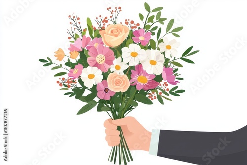 A beautiful bouquet of mixed flowers held in a hand, perfect for celebrations.