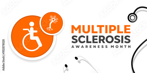 March is Multiple Sclerosis Awareness Month. People, cell and stesthoscope. Great for cards, banners, posters, social media and more. White background.