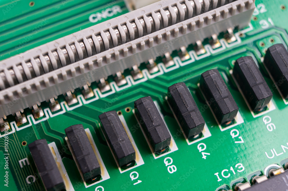 electronic printed circuit board with small radio components and transistors electronic printed circuit board with small radio components and transistors