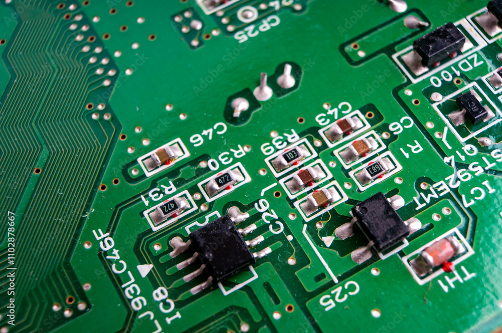 electronic circuit board with the back side, on which the soldering and connecting tracks of radio components are located
