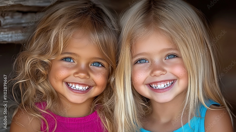Happy Interracial Girls Smiling Best Friends Preschool Childhood Joy Happy Interracial Girls Smiling Best Friends Preschool Childhood Joy