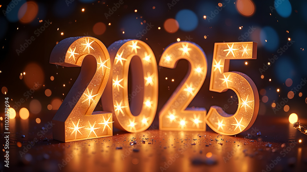 2025 New Year Celebration with Lights. Concept of future, hope, and new beginnings. 2025 New Year Celebration with Lights. Concept of future, hope, and new beginnings.