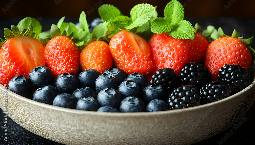 Freshly picked berries and strawberries in a bowl. Freshly picked berries and strawberries in a bowl.