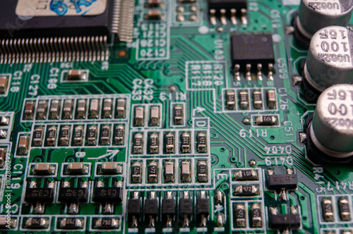 electronic circuit board with smd components including transistors photo