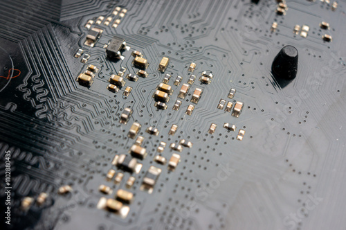 electronic circuit board with smd components resistors and capacitors photo