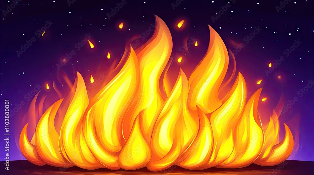 Fototapeta premium Bright and Luminous Flames on Dark Night Background Design