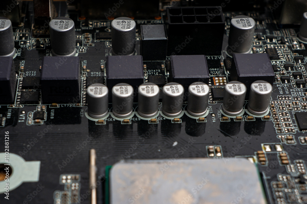 electronic board with radio components and memory slots