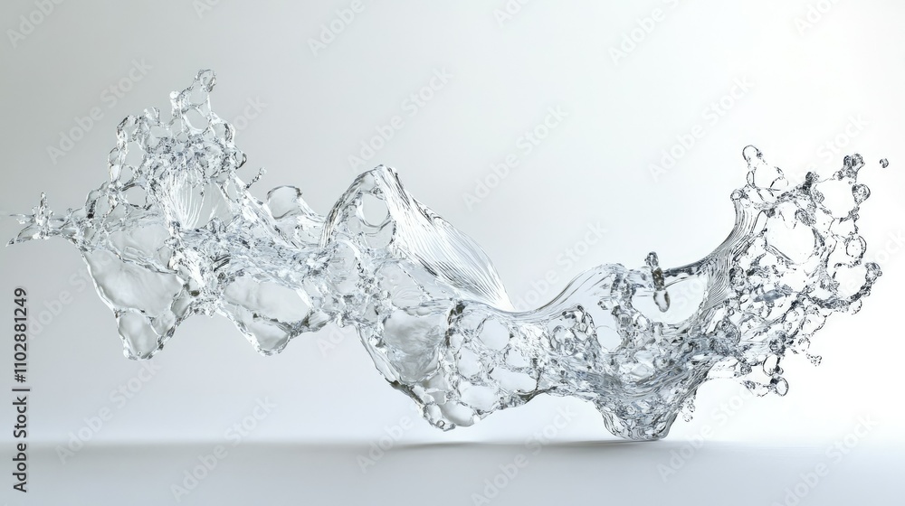 A high-speed capture of a water splash forming intricate shapes, suspended against a pristine white background. A high-speed capture of a water splash forming intricate shapes, suspended against a pristine white background.