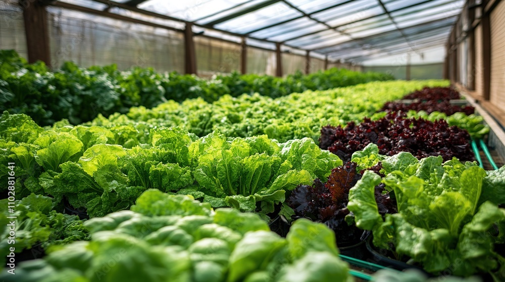 A large-scale hydroponic greenhouse cultivating vegetables in a controlled environment. A large-scale hydroponic greenhouse cultivating vegetables in a controlled environment.