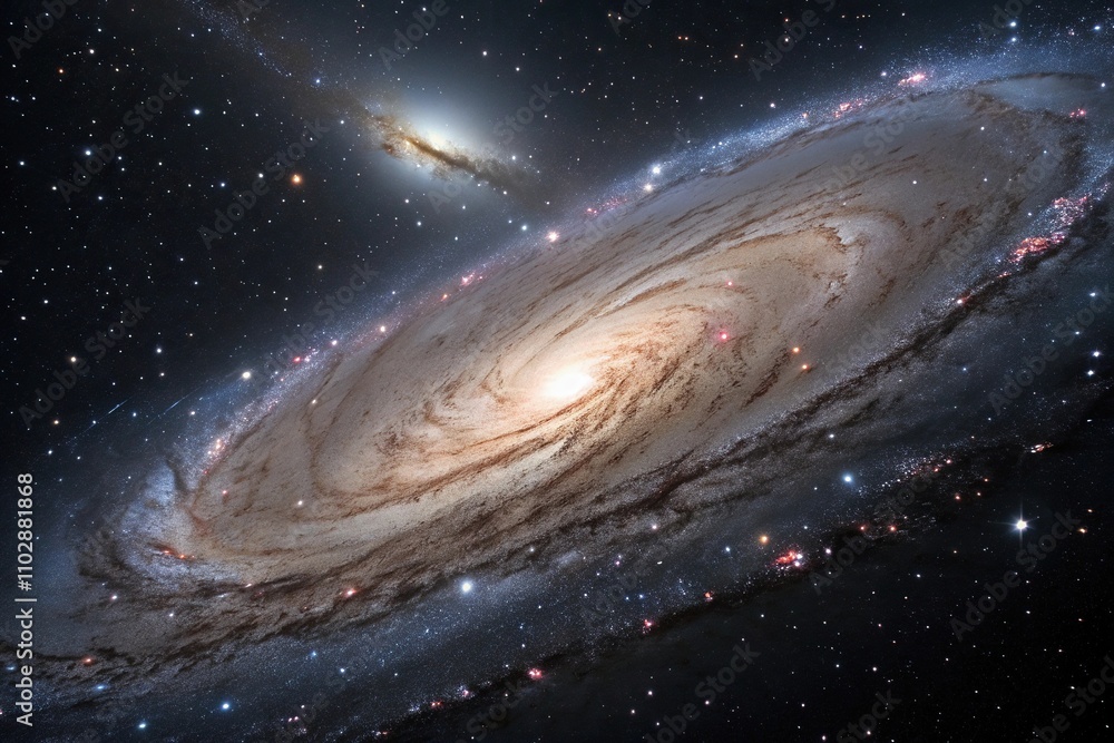 Fototapeta premium A majestic spiral galaxy with swirling arms of gas and dust, illuminated by the soft glow of countless stars, spiral, glowing arms, dusty disk, galaxy