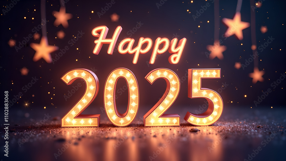 Happy New Year 2025 with glowing lights. Concept of celebration, party, and holiday. Happy New Year 2025 with glowing lights. Concept of celebration, party, and holiday.