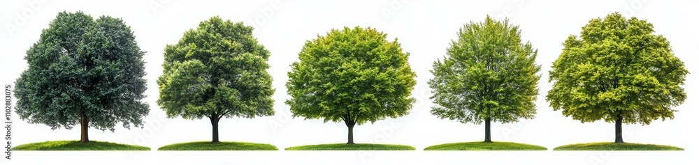 Collection of Lush Green Trees Maple Oak Birch Chestnut Isolated on White Background Collection of Lush Green Trees Maple Oak Birch Chestnut Isolated on White Background