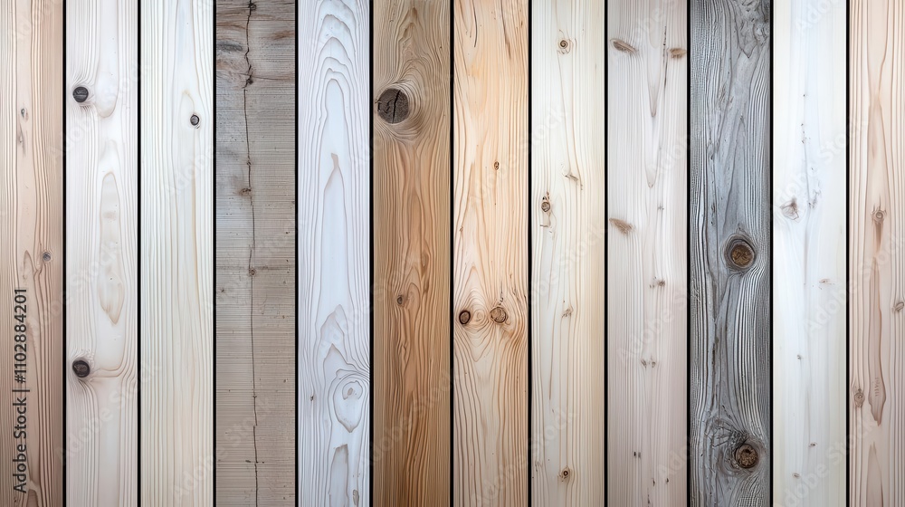 Fototapeta premium Assorted wooden planks showcasing various textures and colors.