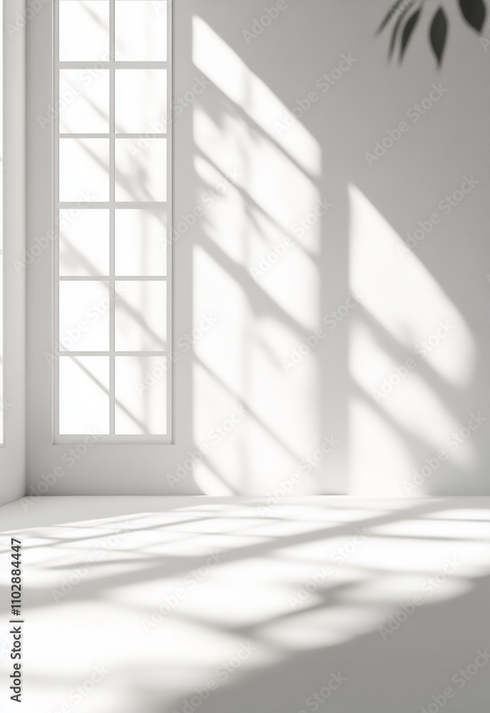 Sunlight streaming through a large window casts geometric shadows on a realistic and minimalist blurred natural light windows shadow overlay on wall paper texture abstract background minimal abstract Sunlight streaming through a large window casts geometric shadows on a realistic and minimalist blurred natural light windows shadow overlay on wall paper texture abstract background minimal abstract
