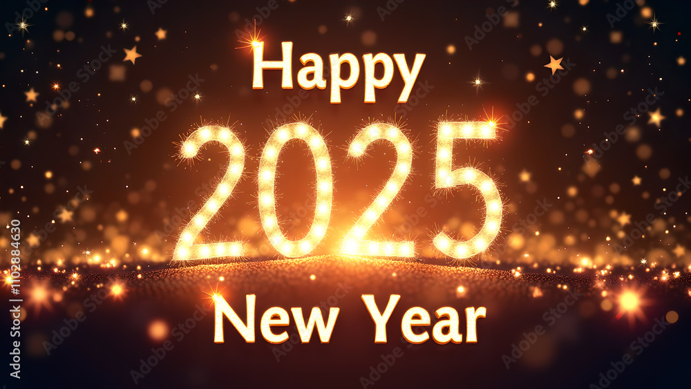 Happy New Year 2025 Glowing Lights Design. Concept of celebration, holiday, and party. Happy New Year 2025 Glowing Lights Design. Concept of celebration, holiday, and party.