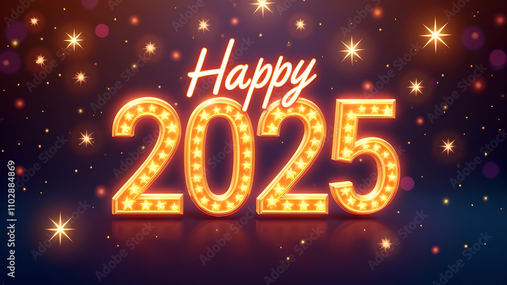 Happy New Year 2025 with glowing lights. Concept of celebration, party, and holiday. Happy New Year 2025 with glowing lights. Concept of celebration, party, and holiday.