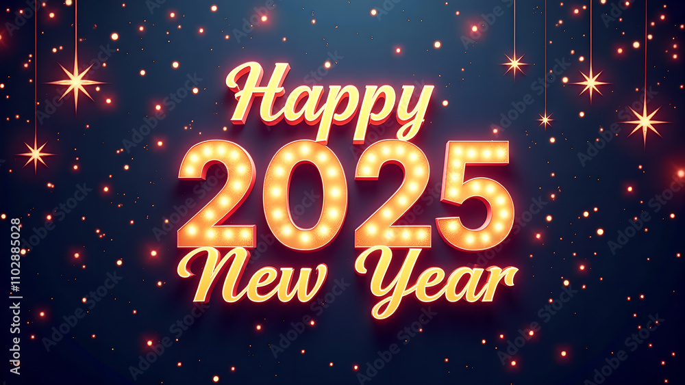 Happy New Year 2025 with glowing lights. Festive celebration concept. Happy New Year 2025 with glowing lights. Festive celebration concept.