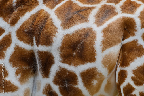 Giraffe fur's unique brown and white pattern in close up detail photo