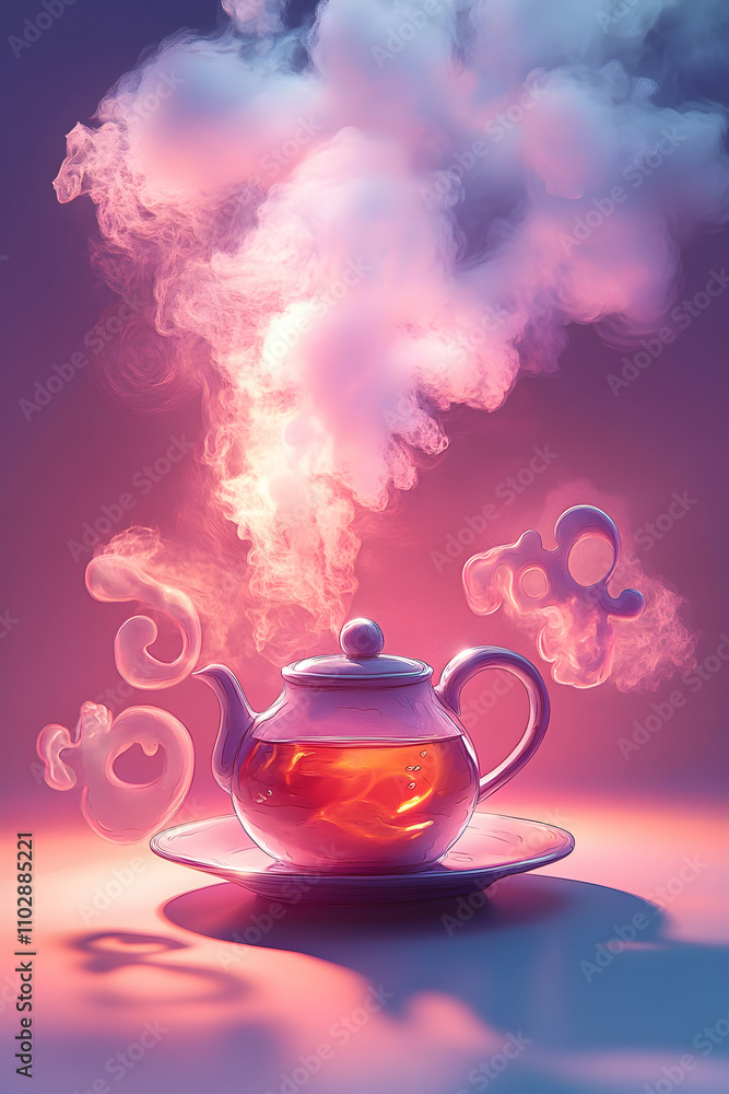 Steaming tea kettle with mystical smoke. Steaming tea kettle with mystical smoke.