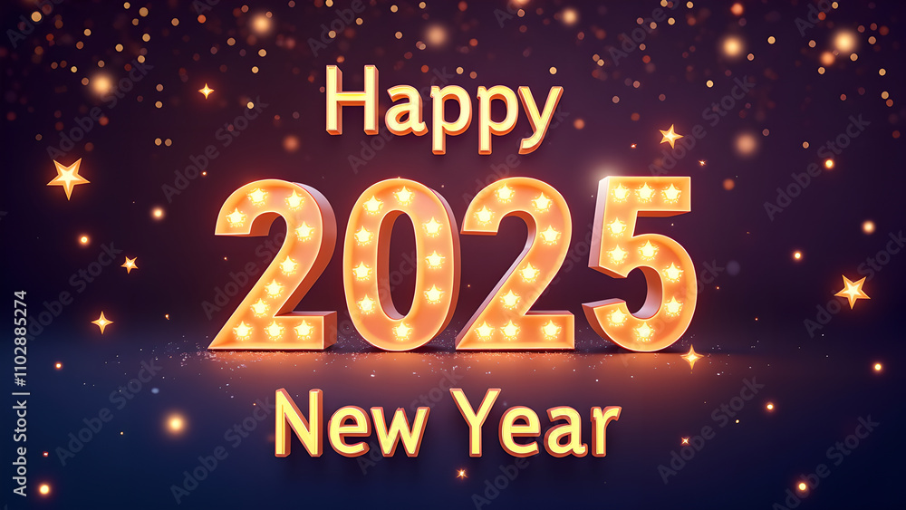 Happy New Year 2025 with glowing lights. Festive celebration concept. Happy New Year 2025 with glowing lights. Festive celebration concept.