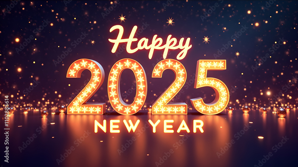 Happy New Year 2025 with glowing lights. Concept of celebration, party, and holiday. Happy New Year 2025 with glowing lights. Concept of celebration, party, and holiday.