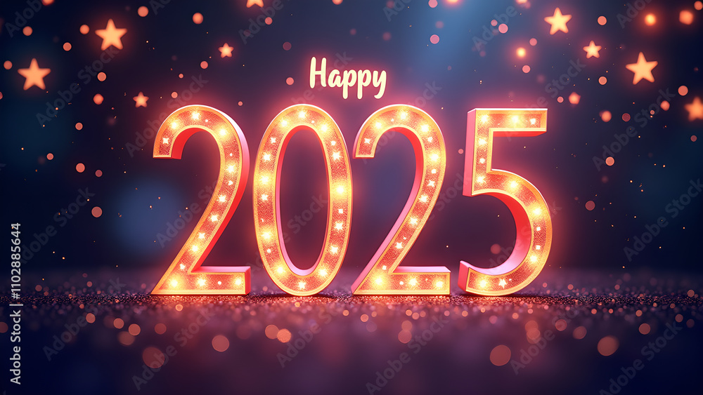 Happy New Year 2025 with glowing lights. Concept of celebration, party, and holiday. Happy New Year 2025 with glowing lights. Concept of celebration, party, and holiday.
