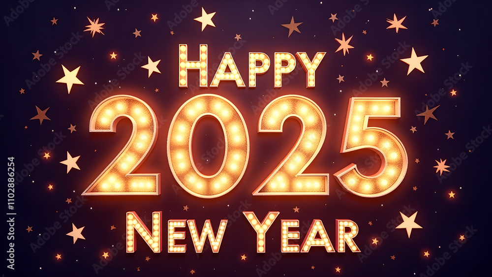 Happy New Year 2025 with glowing lights. Festive celebration concept. Happy New Year 2025 with glowing lights. Festive celebration concept.