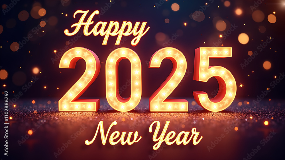 Happy New Year 2025 with glowing lights. Concept of celebration, holiday, and party. Happy New Year 2025 with glowing lights. Concept of celebration, holiday, and party.