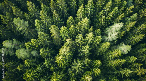 Aerial top view of summer green trees in forest