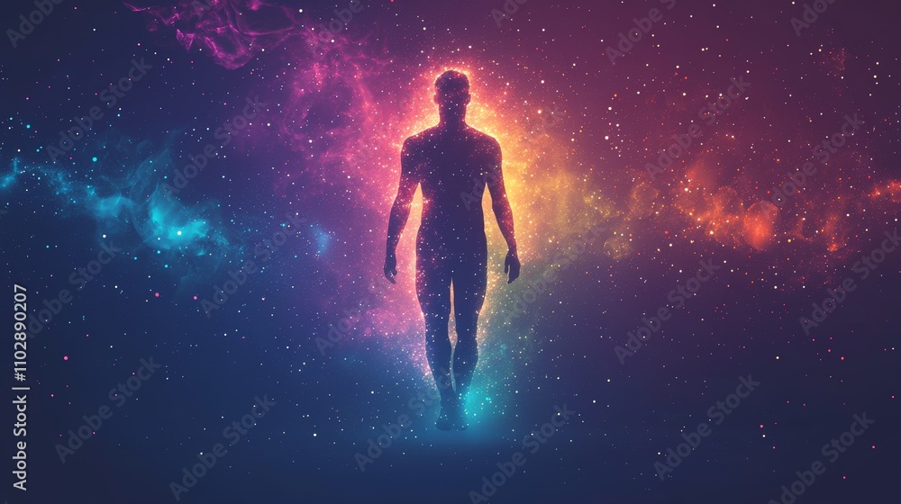 Cosmic Silhouette in Vibrant Starry Background Cosmic Silhouette in Vibrant Starry Background