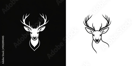 Minimalist Deer Logo Line Icons, Antlered Stag, Elk Head Design, Wildlife Emblem, Reindeer Illustration, Nature Inspired, Outdoor Identity