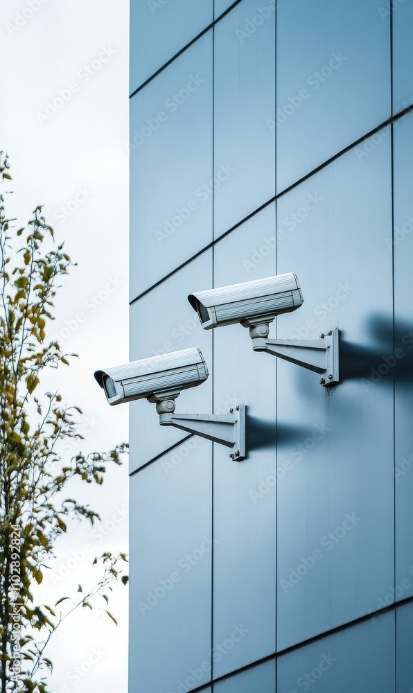 Modern Building Exterior with Security Cameras Modern Building Exterior with Security Cameras