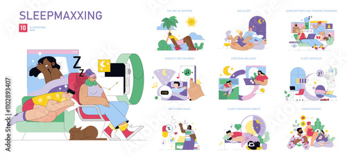 Sleepmaxxing. Flat Vector Illustration