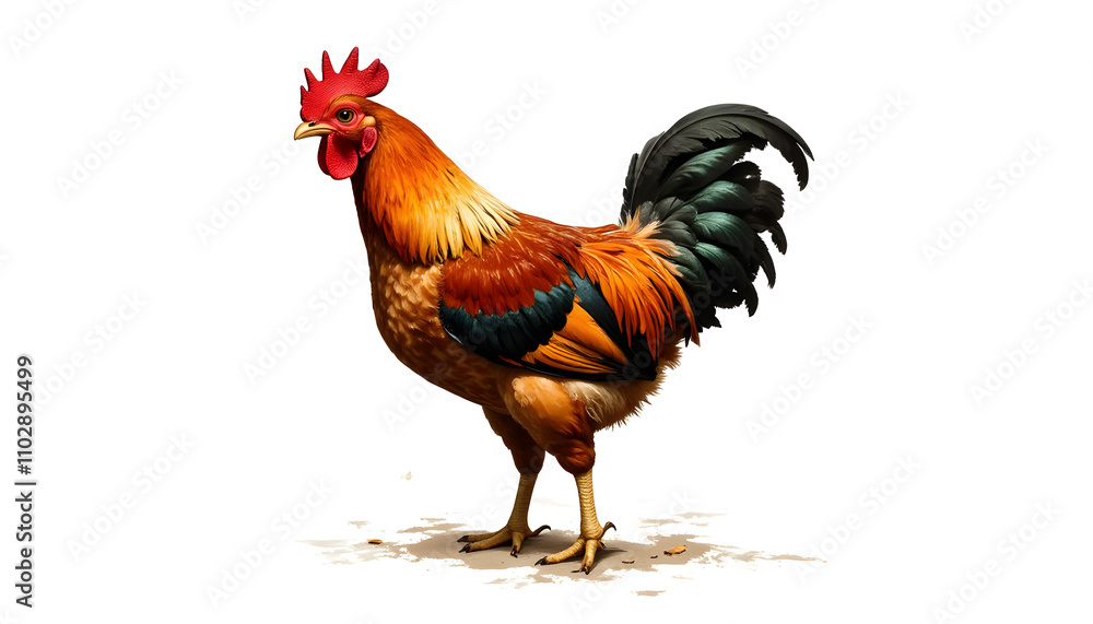 Fototapeta premium Homemade beautiful mottled cockerel with red comb