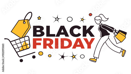 Black Friday sicker red and black typography sale tag banner isolated on transparent background