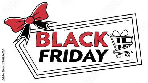 Black Friday sicker red and black typography sale tag banner isolated on transparent background