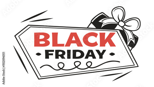 Black Friday sicker red and black typography sale tag banner isolated on transparent background