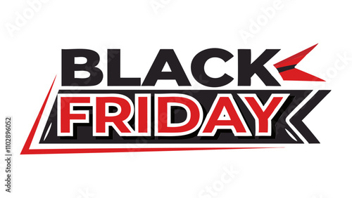 Black Friday sicker red and black typography sale tag banner isolated on transparent background